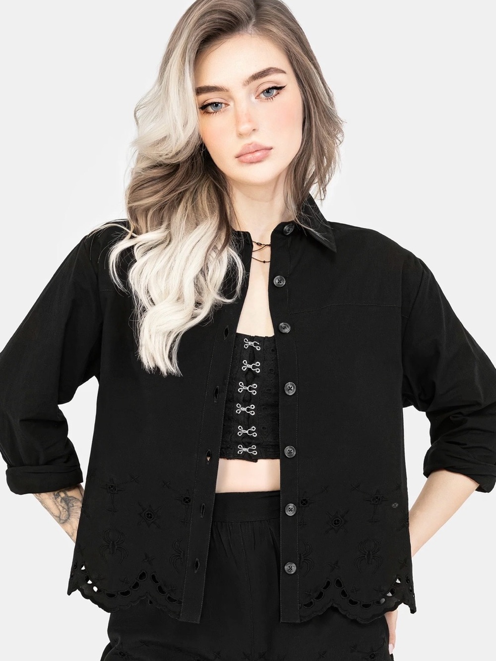 Disturbia Synthweb Cotton Broderie Hem Shirt, Size 6